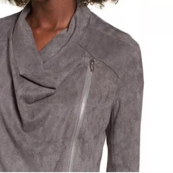 Blank NYC Faux Suede Drape Front Jacket Moto Asymmetric Zip Gray S - Picture 4 of 13